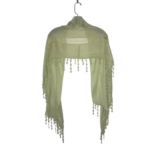 BOUTIQUE WOMEN'S CELERY FEMININE LIGHTWEIGHT EMBROIDERED AND LACE SCARF - Picture 2 of 5